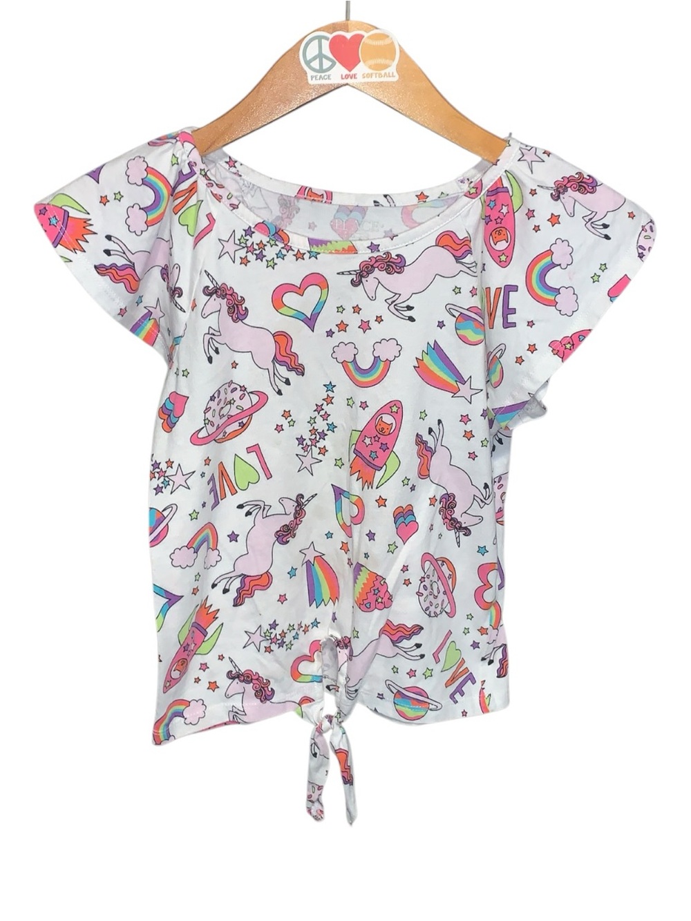 The Children’s place White Unicorn Rainbow Print Short Sleeve Front Tie Top